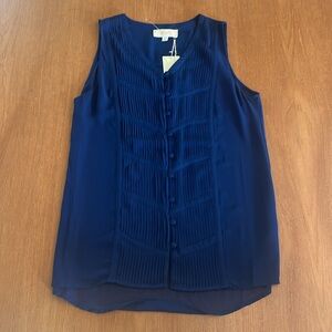 Anthropologie Lost April Sleeveless Dressy Blouse, Pintuck Front, Navy, Size S